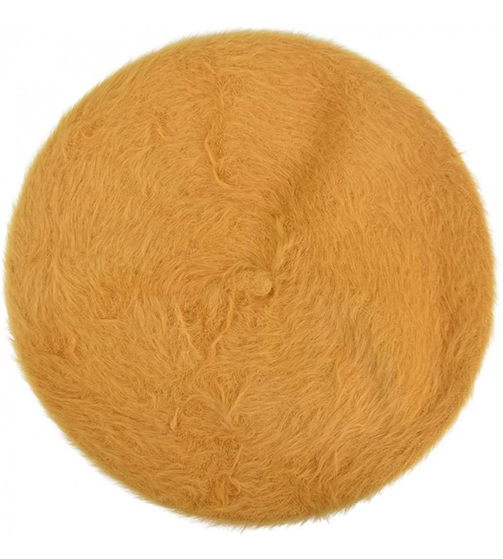Berets Angora Like Beret Ladies Winter Hat - Mustard Yellow - CN18KX9A4HD $8.82