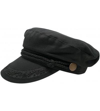 Newsboy Caps Men's Greek Fisherman Cotton Twill Hat - Black - Black - CW129ZP4VSJ $24.28