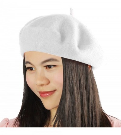 Berets French Beret- Lightweight Casual Classic Solid Color Wool Beret - Creamy White - CQ12E1UV6JP $13.00