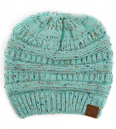 Skullies & Beanies Ribbed Confetti Knit Beanie Tail Hat for Adult Bundle Hair Tie (MB-33) - Mint - CO18SI06H0D $14.34
