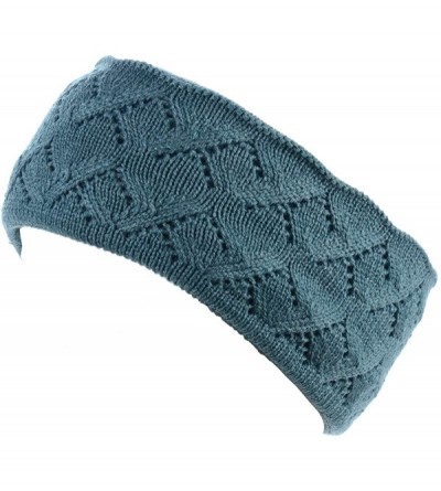 Cold Weather Headbands Womens Chic Cold Weather Enhanced Warm Fleece Lined Crochet Knit Stretchy Fit - Diamond Teal - CZ18H7T...