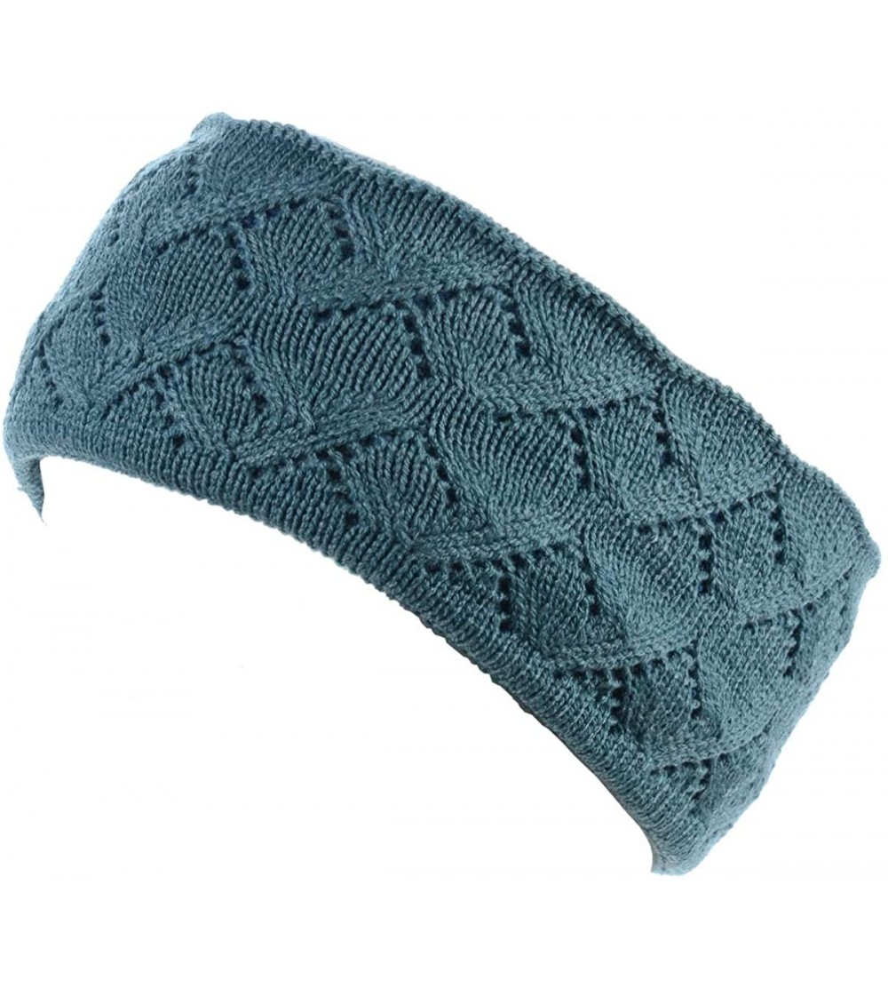 Cold Weather Headbands Womens Chic Cold Weather Enhanced Warm Fleece Lined Crochet Knit Stretchy Fit - Diamond Teal - CZ18H7T...