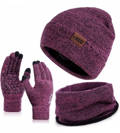 Skullies & Beanies Winter Beanie Gloves Touchscreen Infitiny - Gloves&beanie&scarf Black Rose - C218XR3OTQ9 $10.60