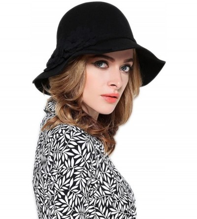 Berets Womens Bowknot 100% Wool Fall Winter Derby Hat Doom Cloche Hat - B-black - C618GTSO02A $15.76