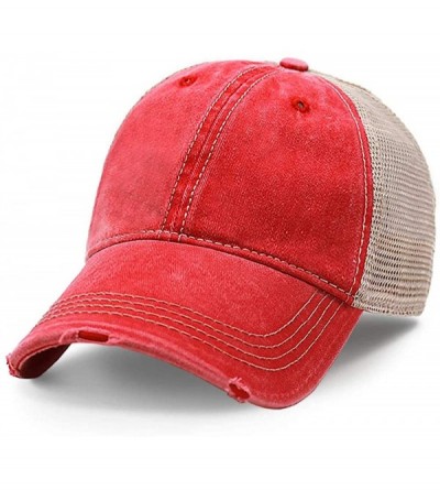 Baseball Caps Vintage Distressed Trucker Hat Adjustable Back Unisex Headwear - Red - CJ18OXA2L6N $8.73