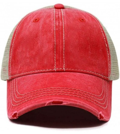 Baseball Caps Vintage Distressed Trucker Hat Adjustable Back Unisex Headwear - Red - CJ18OXA2L6N $8.73