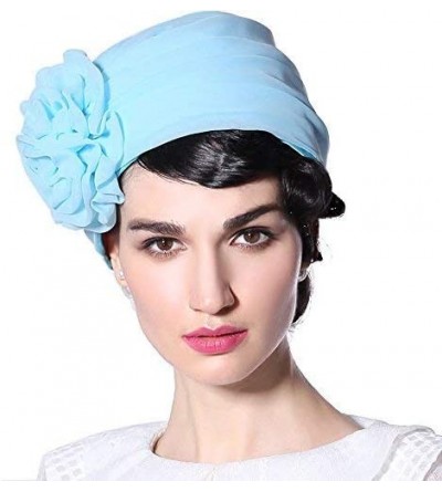 Bucket Hats Women Hat Bucket Hats Summer Organza Big White Flower - Light Blue - CC11ZNN6X43 $23.47