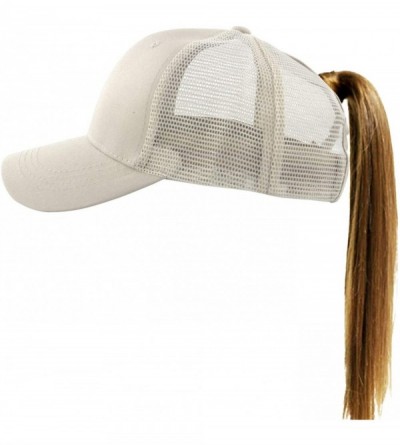 Baseball Caps Women's Ponytail Baseball Cap Messy High Bun Adjustable Plain Trucker Dad Hat - Mesh-beige - CR18NIIMI9R $29.10