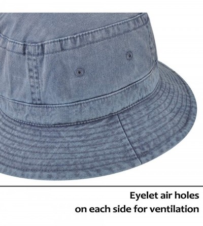 Bucket Hats Washed Cotton Denim Bucket Hat Packable Summer Travel Outdoor Fishing Cap - "Blue (Head Circumference 24 1/4"")" ...