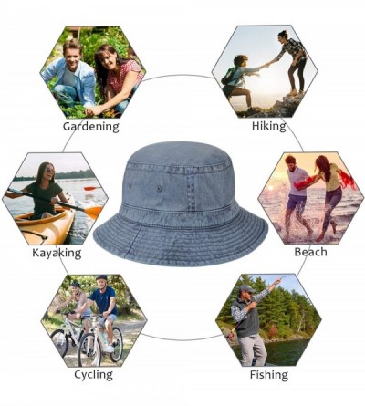 Bucket Hats Washed Cotton Denim Bucket Hat Packable Summer Travel Outdoor Fishing Cap - "Blue (Head Circumference 24 1/4"")" ...