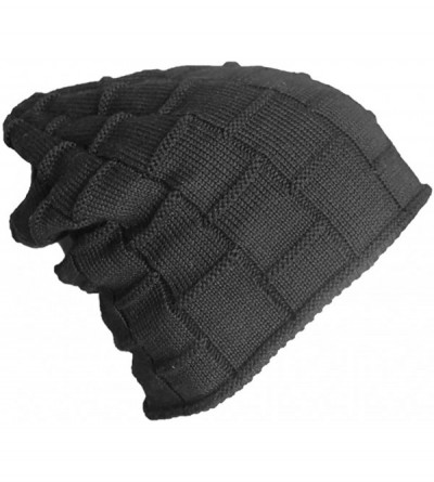 Skullies & Beanies Men's Soft Lined Thick Wool Knit Skull Cap Winter Slouchy Beanies Hat - Black - C81868KTZOE $7.30