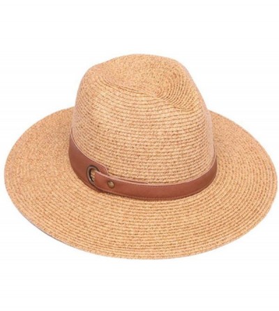 Sun Hats Womens Striped Straw Fedora Sun Hat w/Band - Natural - C912I3TFDF3 $17.68