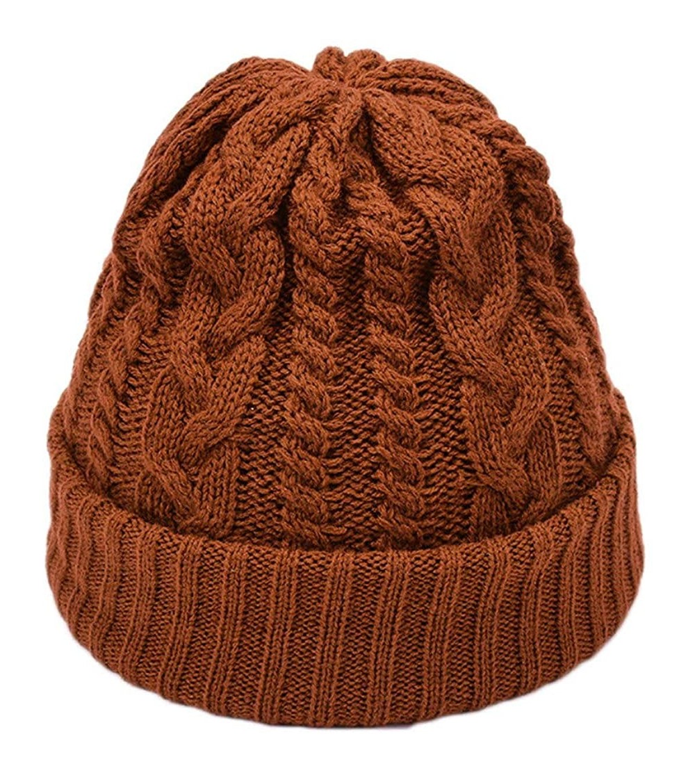 Skullies & Beanies Women Winter Knitted Hat Solid Color Twist Wool Thick Headgear Beanie Ski Caps - C518LC3IUED $9.32