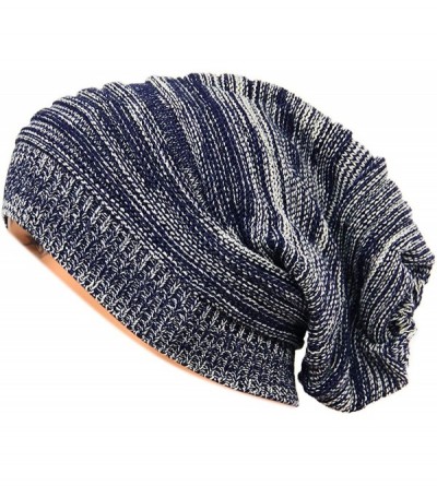Skullies & Beanies Unisex Beanie Hat Slouchy Knit Cap Skullcap Stripe Baggy Style 1017 - Blue - C1128ZOVVLB $7.98
