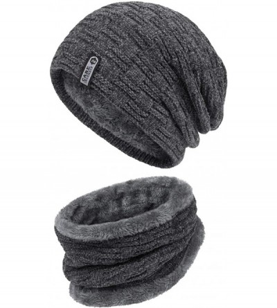 Skullies & Beanies 2 PCS Winter Slouchy Beanie Hat Scarf Set- Fleece Lined Thick Warm Soft Skull Cap & Neck Warmer for Men Wo...