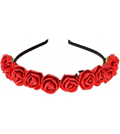 Headbands Boho Floral Crown Rose Flower Headband Hair Wreath - Red - CP12K523457 $10.23