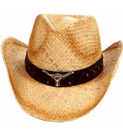 Cowboy Hats Unisex Cowboy Hat Western Structured Curved Brim Cowboy Hat - Beige 2 - CY18D4E5HAZ $43.11