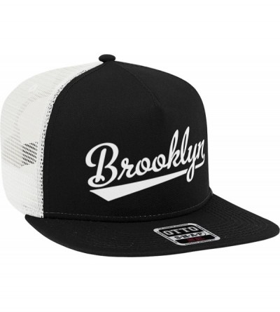 Baseball Caps Brooklyn Script Baseball Font Snapback Trucker Hat - Black/White - CI18CC5UX07 $13.76