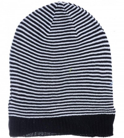 Skullies & Beanies Unisex Striped Knit Slouchy Beanie Hat Lightweight Soft Fashion Cap - Black White - CA12CJFDWFF $11.57