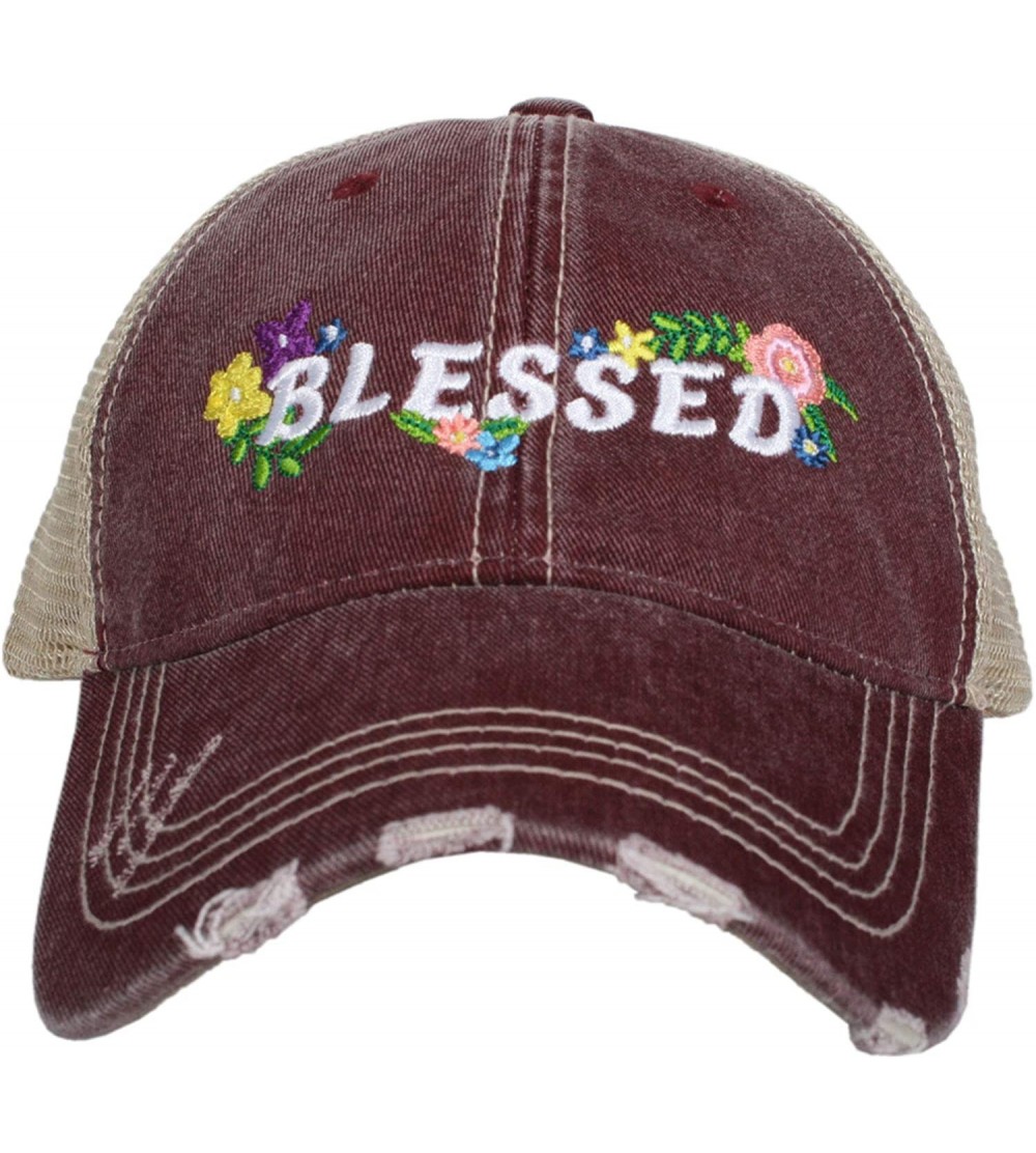 Baseball Caps Blessed Baseball Cap - Trucker Hat for Women - Stylish Cute Ball Cap - Wine Floral - C418YRIUDCA $17.35