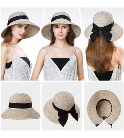 Sun Hats Womens Packable Ponytail Straw Fedora Sun Cloche Hat Summer Beach Panama 56-59cm - Brown_89015 - C218SO8TR67 $13.39
