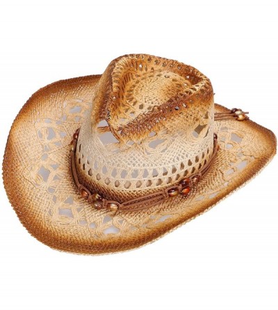 Cowboy Hats Men/Women's Western Straw Cowboy Hat - Brown Bead - CG184T56OC7 $41.08