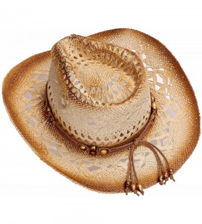 Cowboy Hats Men/Women's Western Straw Cowboy Hat - Brown Bead - CG184T56OC7 $26.64