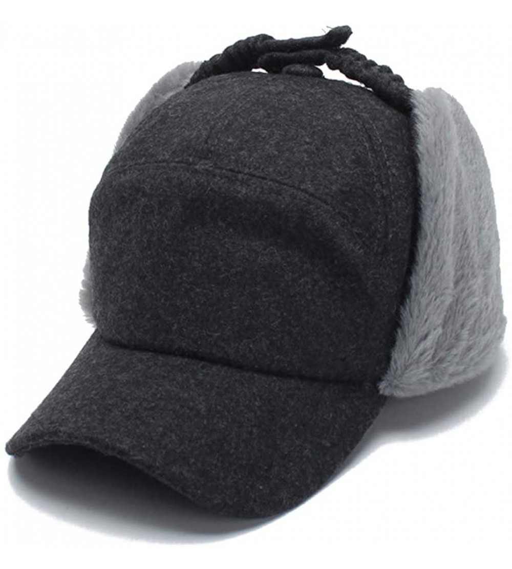 Bomber Hats Women's Ushanka Earflaps Flat Cap Winter Woolen Harajuku Bomber Trapper Russian Hats - Dark Gray - CW188XT3OXY $2...