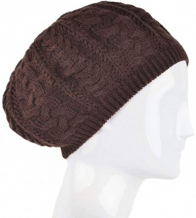 Skullies & Beanies Soft Lightweight Crochet Beret for Women Solid Color Beret Hat - One Size Slouchy Beanie - Brown - CQ18KD9...