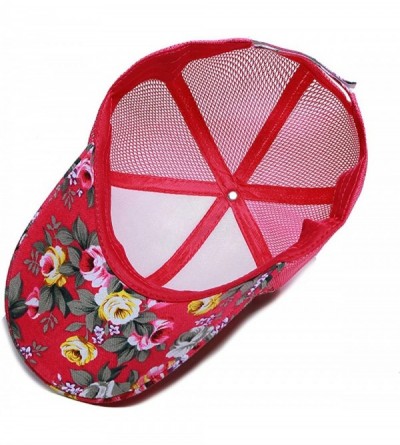 Baseball Caps Women's Mesh Lace Flower Print Sun Hat Floral Trucker Baseball Cap Hat - 3pink - CJ182XI90E8 $13.41