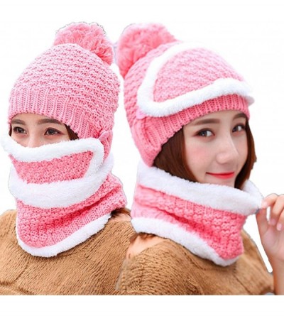 Skullies & Beanies Adult Winter Beanie Knit Full Set Of Outdoor Hats Warm Lined Caps - Pink - CS188O52OK4 $26.06