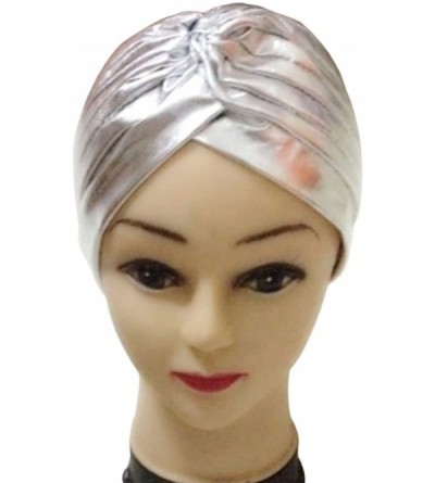 Sun Hats Women Pleated Ruffle Stretch Turban Hat Hair Wrap Cover up Sun Cap - Silver - CH12I4BLJUX $12.27