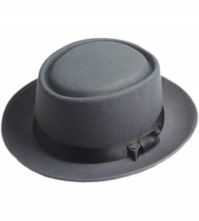 Fedoras Unisex Felt Pork Pie Cap Porkpie Hat Upturn Short Brim Black Ribbon Band - Gray - CP182G7Z7MA $23.36