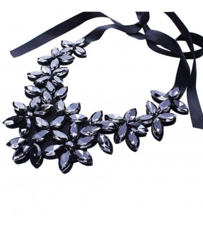 Headbands Flower Ribbon Chain Short Necklace Pendant Crystal Choker Chunky Collar Necklace (Black) - Black - CO12O3X7NJP $15.83