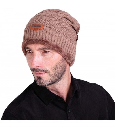 Skullies & Beanies Men Beanies Hat Winter Thick Warm Knit Skull Cap Hat Scarf Set - Khaki - C118IOAQ065 $15.00