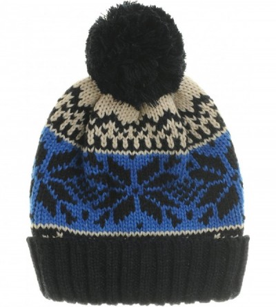 Skullies & Beanies Knitted Fairs Isle Nordic Bobble Pom Beanie Hat CR5169 - Black - CE12B4UANKR $30.90