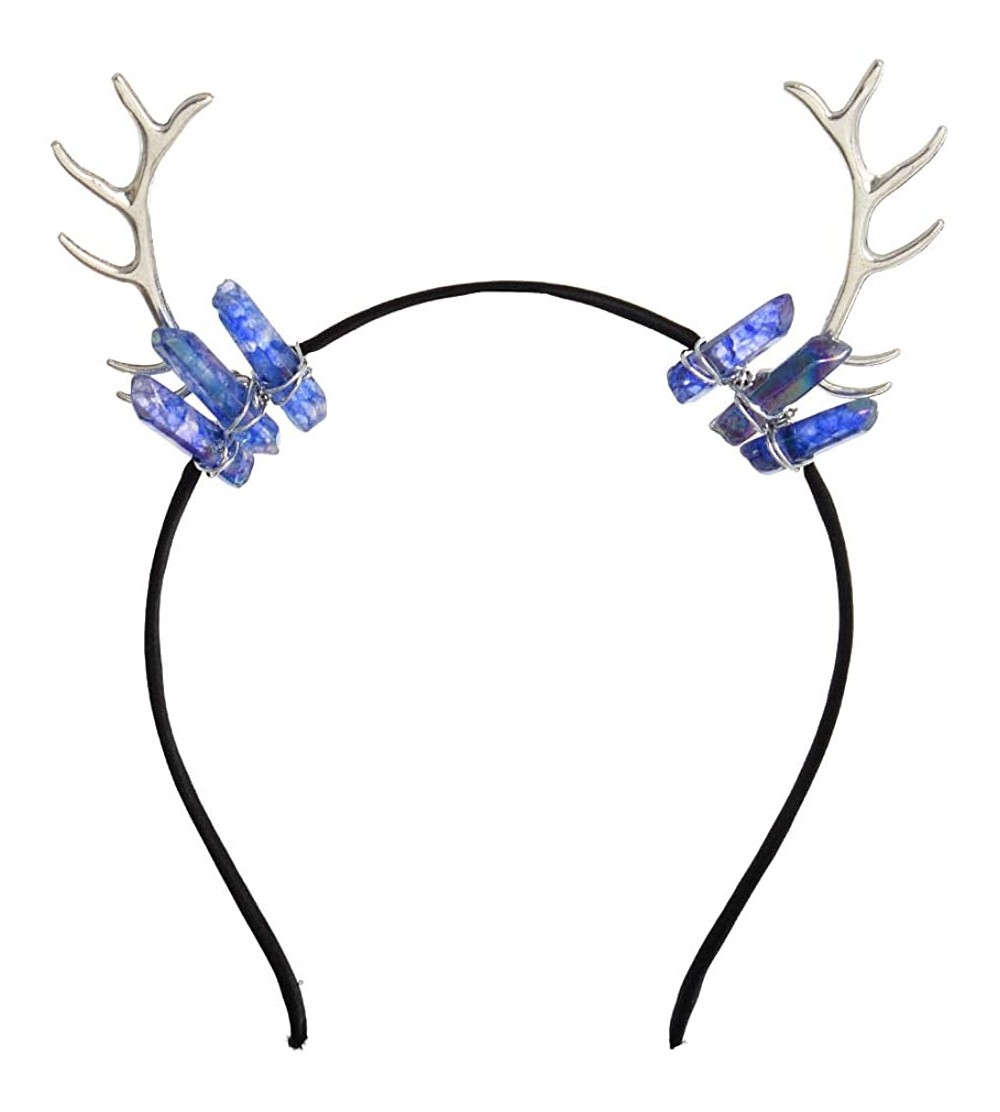 Headbands Raw Crystal Quartz Crown Antler Crown Mermaid Tiara Headband Moon Headpiece - Blue - CE18X7LULS4 $19.22