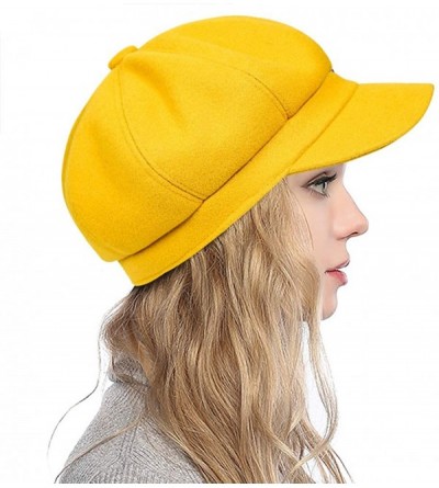 Newsboy Caps Women's Newsboy Cap Spring Wool British Ivy Cabbie Beret Tweed Girls Paperboy Hat - Pure-yellow - C918AOE57C9 $1...