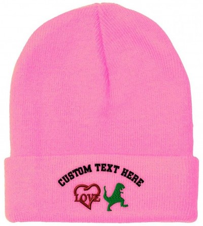 Skullies & Beanies Custom Beanie for Men & Women Love Dinosaur Embroidery Acrylic Skull Cap Hat - Soft Pink - C318ZS40ZI9 $30.77