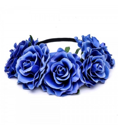 Headbands Rose Flower Crown Headband Hair Wreaths for Wedding Festivals Holiday (Blue) - Blue - CI18D0Z2Z9K $10.58