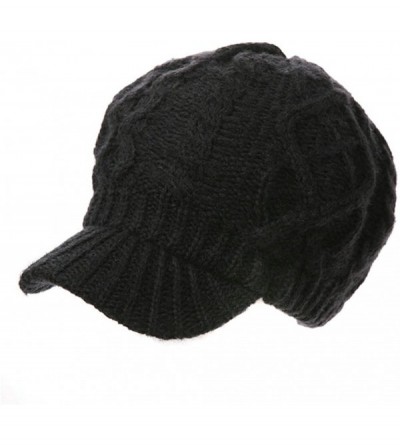Skullies & Beanies Wool Newsboy Cap Winter Hat Visor Beret Cold Weather Knitted - 68294_black - CS128KSBC89 $14.19