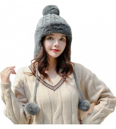 Skullies & Beanies Womens Knit Peruvian Beanie Hat Winter Warm Ski Hat Cap with Earflap Pom Pom - Grey - CW18Z7L8AIC $10.85