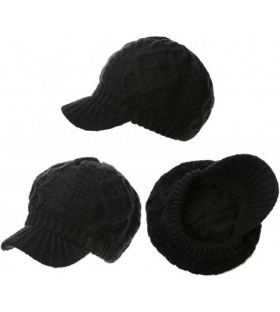 Skullies & Beanies Wool Newsboy Cap Winter Hat Visor Beret Cold Weather Knitted - 68294_black - CS128KSBC89 $14.19