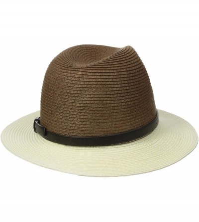 Fedoras Women's Straw Brim Hat with Leather Strap - Natural/Brown - CQ11F7JX46X $17.23