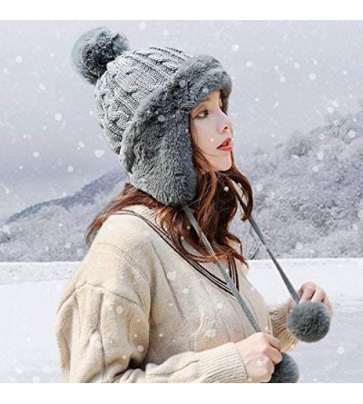 Skullies & Beanies Womens Knit Peruvian Beanie Hat Winter Warm Ski Hat Cap with Earflap Pom Pom - Grey - CW18Z7L8AIC $10.85