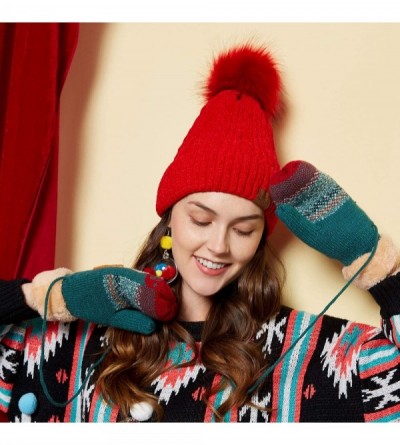 Skullies & Beanies Women Winter Pom Pom Beanie Hats Warm Fleece Lined-Chunky Trendy Cute Chenille Knit Twist Cap - 2-red - C2...