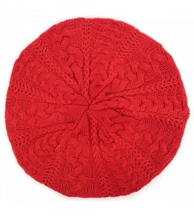 Berets Women's Ladies Solid Color Knitted Knit French Slouchy Beret Hat Cap - Red - CY18LRR2ZSY $20.04