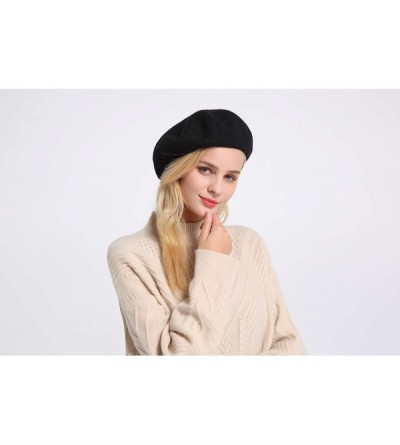 Berets Berets for Women Wool French Beanies Hat Solid Color Lightweight Casual - Black - C118KZ9XRI4 $13.47