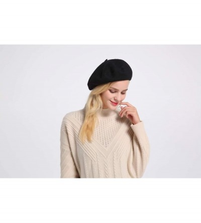 Berets Berets for Women Wool French Beanies Hat Solid Color Lightweight Casual - Black - C118KZ9XRI4 $13.47