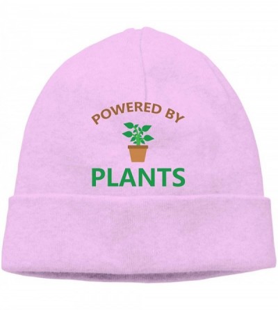 Skullies & Beanies Beanie Hat Powered by Plants Warm Skull Caps for Men and Women - Pink - CZ18KI7CCLT $22.30